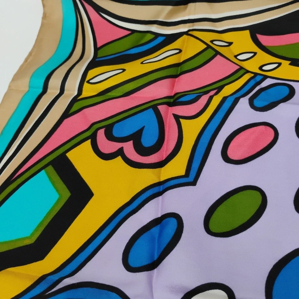 Vintage Oscar de la Renta Silk Scarf Kabuki Print Abstract Multicolor 22